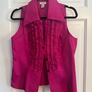 Vintage Cache Pink Ruffle Front Blouse Sleeveless Button Up Top Size 12 Retro Fe